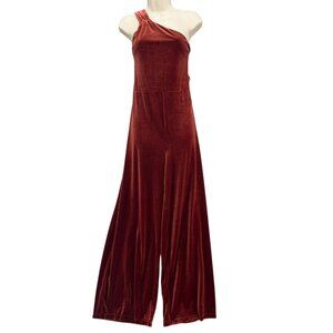 Banana Republic Velvet One Shoulder Jumpsuit Womens Spiced Rum Red Maxi Size L